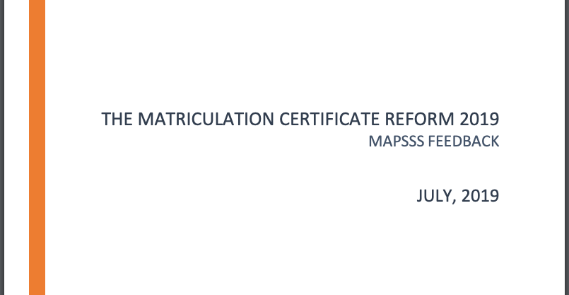 Feedback on the Matriculation Certificate Reform 2019